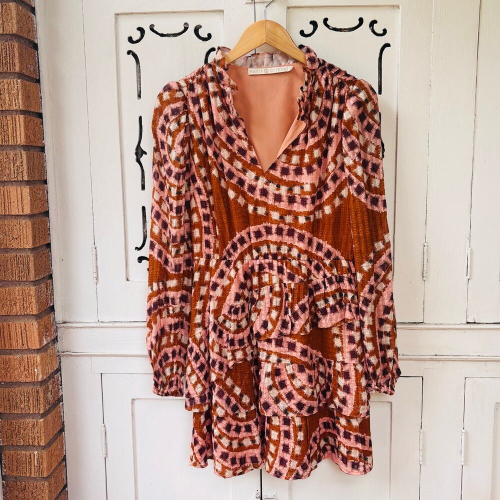 Marie Oliver Ruffle Tiered Mini Silk Blend Dress size XS- romantic boho